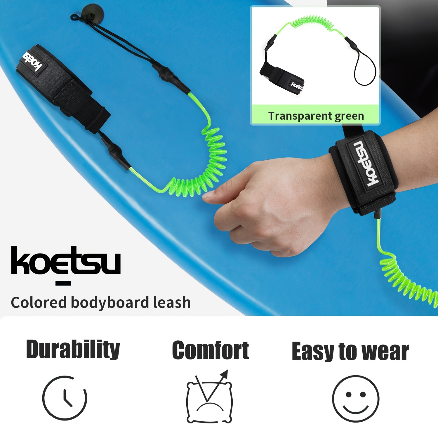 Stand Up Paddle Leash - KOETSU Bodyboard Leash, 5mm TPU Coiled